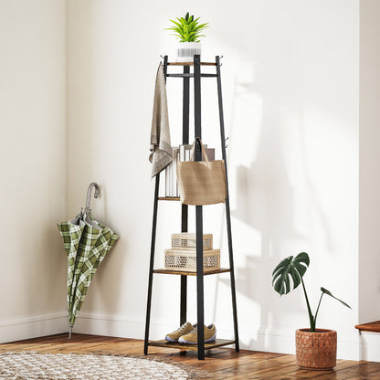HOMCOM Compact Freestanding Coat Rack - Black/Brown