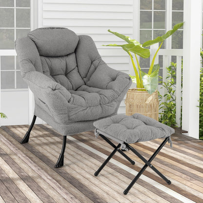 Modern Accent Chair with Folding Footrest and Head Pillow-Gray