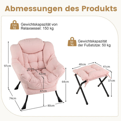 Modern Accent Chair with Folding Footrest and Head Pillow-Pink