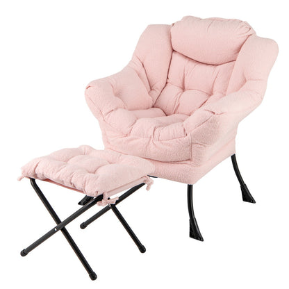 Modern Accent Chair with Folding Footrest and Head Pillow-Pink