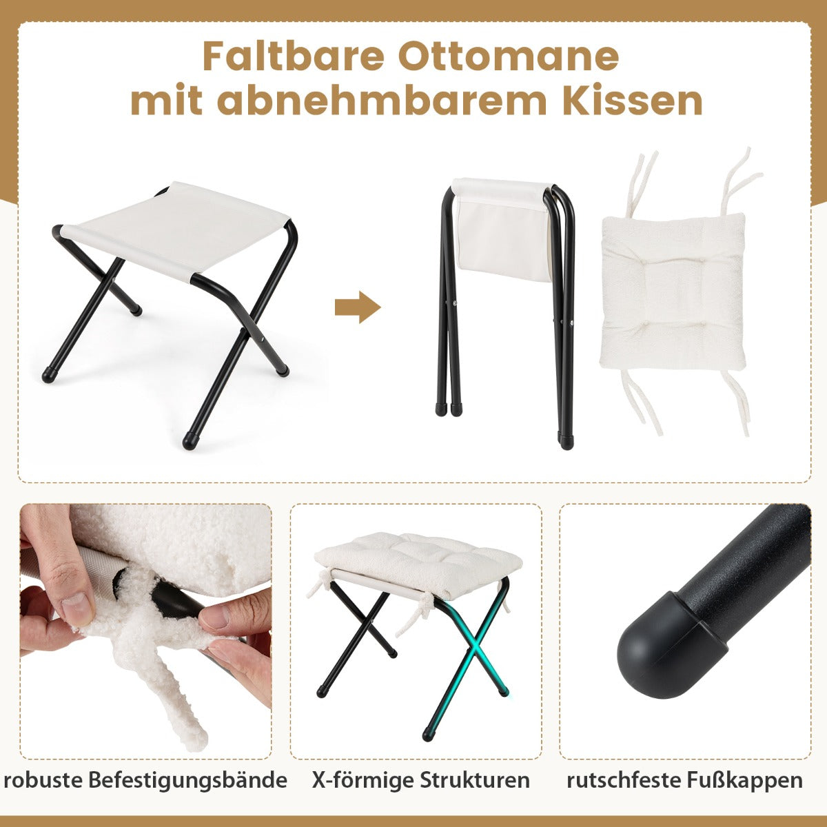 Modern Accent Chair with Folding Footrest and Head Pillow-Beige