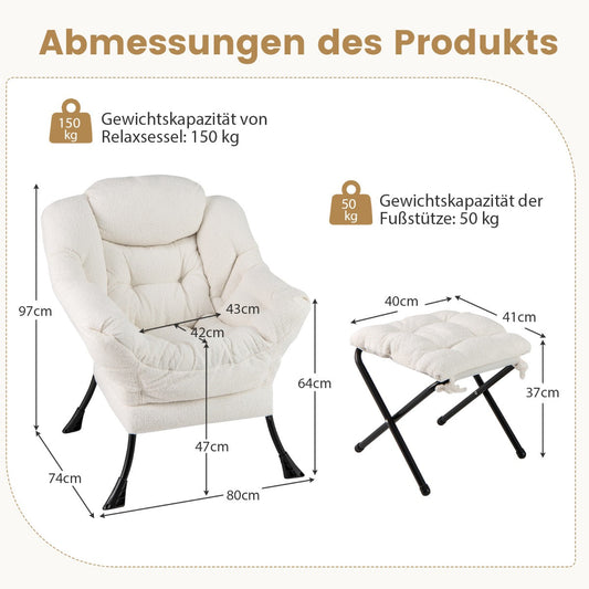 Modern Accent Chair with Folding Footrest and Head Pillow-Beige