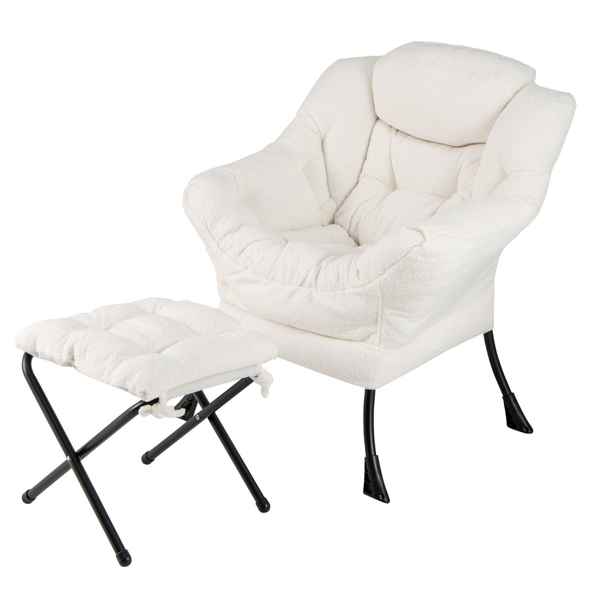 Modern Accent Chair with Folding Footrest and Head Pillow-Beige