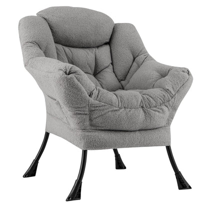Sherpa UpholsteredAccent Chairwith Cozy Head Pillow-Gray