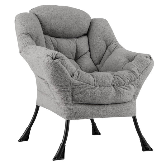 Sherpa UpholsteredAccent Chairwith Cozy Head Pillow-Gray