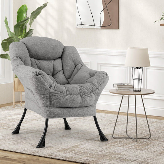 Sherpa UpholsteredAccent Chairwith Cozy Head Pillow-Gray