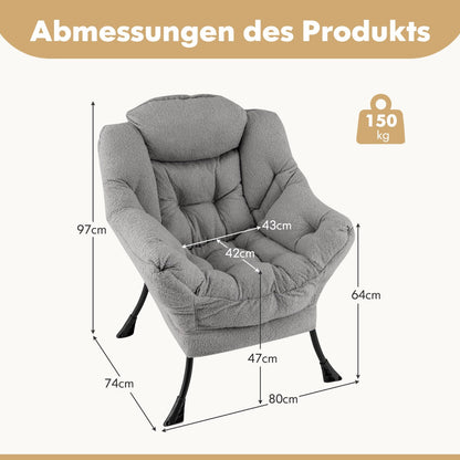 Sherpa UpholsteredAccent Chairwith Cozy Head Pillow-Gray