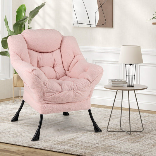 Sherpa UpholsteredAccent Chairwith Cozy Head Pillow-Pink
