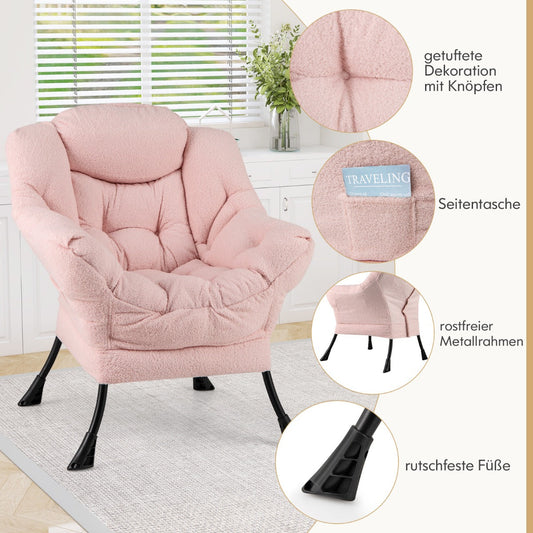 Sherpa UpholsteredAccent Chairwith Cozy Head Pillow-Pink