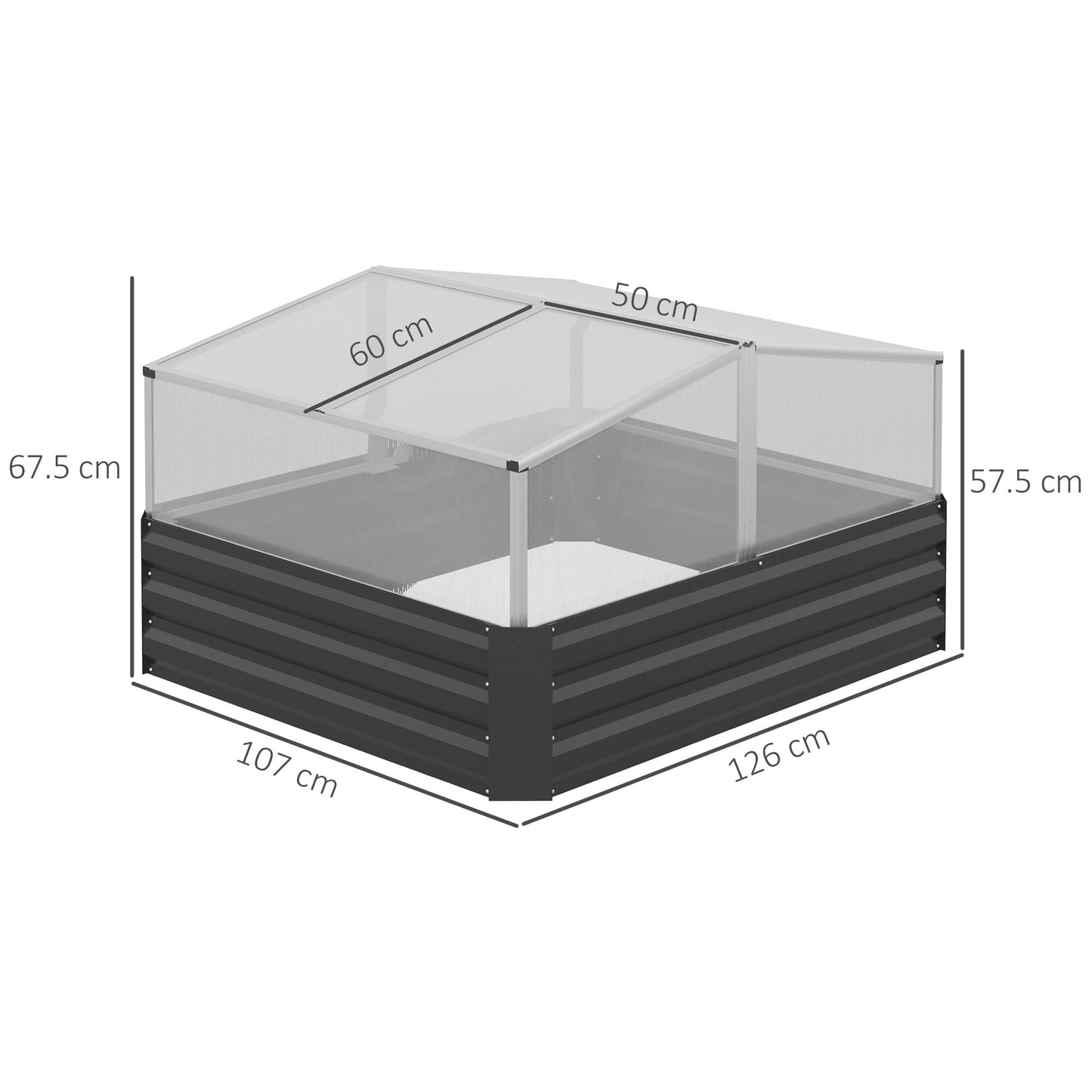 Outsunny Outsuuny Galvanised Raised Garden Bed, Outdoor Planter Box with Greenhouse and Cover for Vegetables, Flowers, Dark Grey