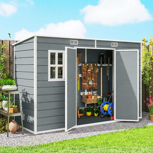 Outsunny 10 x 4 ft Resin Garden Shed, Outdoor Storage Shed with Floor, Windows, Lockable Doors and Vents, Grey