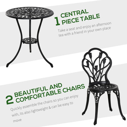 3 Piece Patio Bistro Set, Outdoor Aluminium Garden Table and Chairs with Umbrella Hole for Balcony, Black