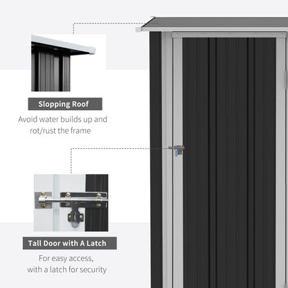 Outsunny Garden Storage Shed, Outdoor Tool Shed with Sloped Roof, Lockable Door for Equipment, Bikes, Grey, 142 x 84 x 189cm