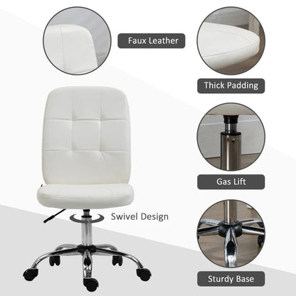 Vinsetto Armless Faux Leather Office Chair - White