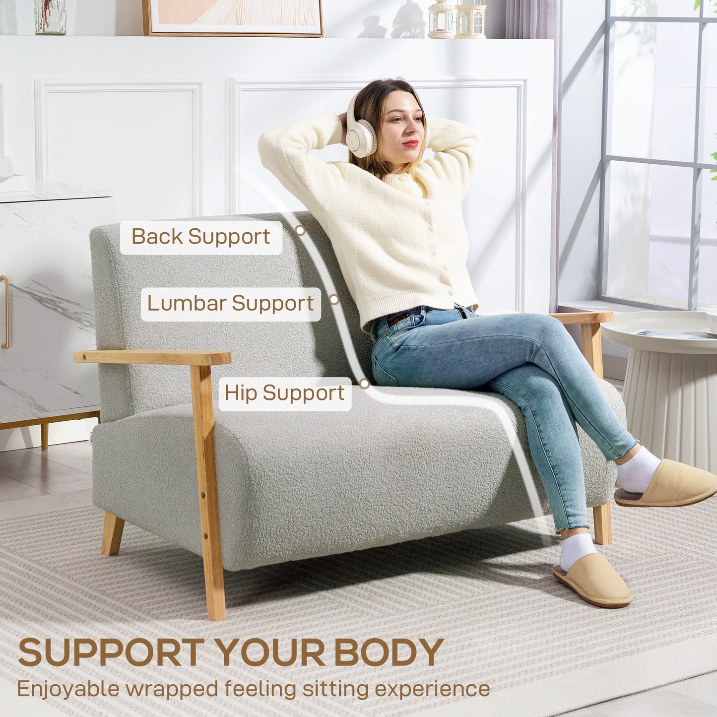 HOMCOM Mała Sofa 2-osobowa z tkaniny Sherpa - Jasnoszara