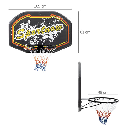 SPORTNOW Wall Mounted Basketball Hoop, Mini Basketball Hoop and Backboard Set for Teenagers and Adults, Outdoors and Indoors Door and Wall Use, Red and Yellow