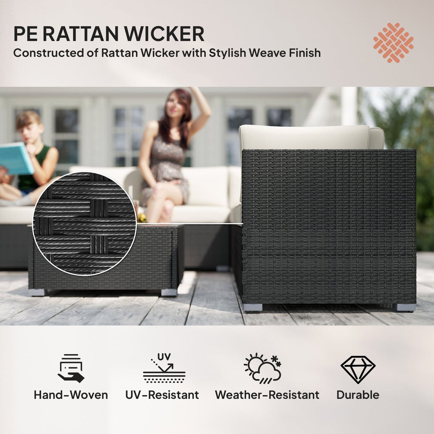 Outsunny 8 Piece Rattan Corner Sofa Set with Wide & Deep Seat, Assembled Aluminium PE Rattan Garden Furniture Set with Thick Cushions and Glass Top Table for Outdoor, Conservatory, Black