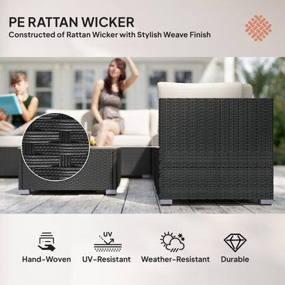 Outsunny 8 Piece Rattan Corner Sofa Set with Wide & Deep Seat, Assembled Aluminium PE Rattan Garden Furniture Set with Thick Cushions and Glass Top Table for Outdoor, Conservatory, Black