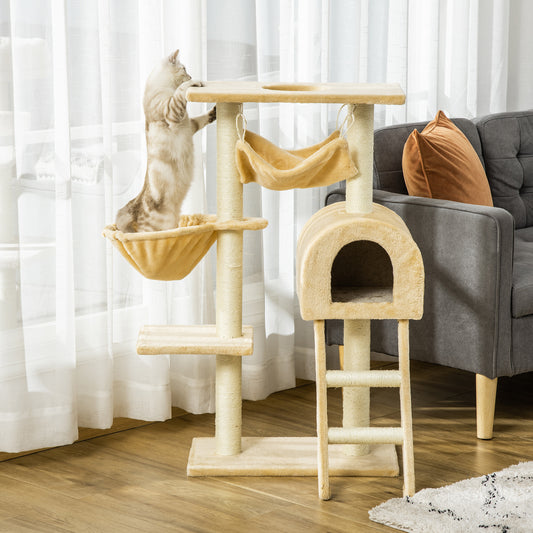 PawHut Cat Tree Tower dla kotów domowych Kitten Activity Centre Drapak z drabinką w kształcie hamaka - beżowy