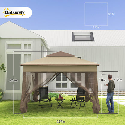 مظلة خارجية منبثقة من Outsunny مقاس 3 × 3(م) مع شبكة وحقيبة حمل، خيمة حفلات وملجأ للمناسبات للحديقة والفناء - كاكي