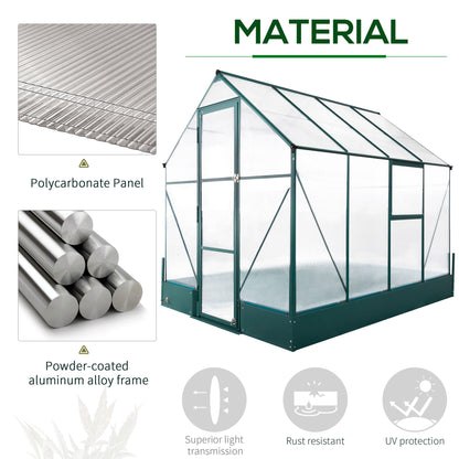 Outsunny Garden Walk-in Aluminium Greenhouse Polycarbonate with Plant Bed ,Temperature Controlled Window, Foundation, 6 x 8ft