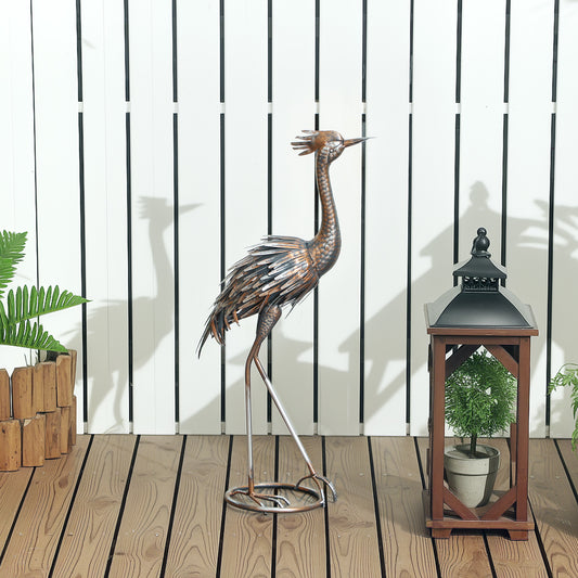 Outsunny Heron Garden Statue, Stojąca ozdoba ogrodowa, Metalowy prezent ogrodowy z palikami do dekoracji krajobrazu stawu tarasowego, Srebrny odcień