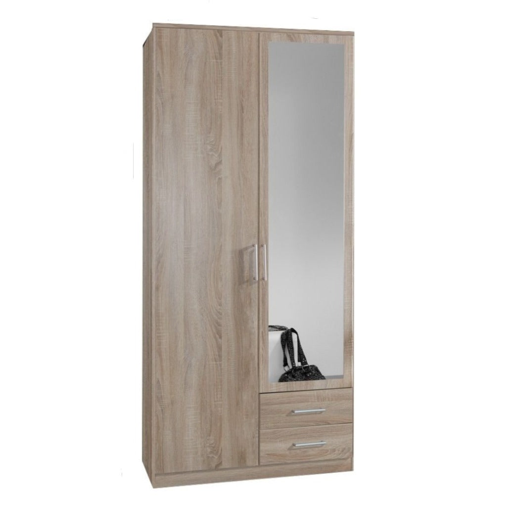 Oscar 2 Door 2 Drawer Mirrored Wardrobe - Oak or Walnut