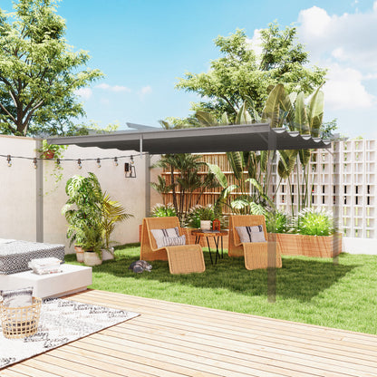 Osłona przeciwsłoneczna Outsunny Retractable Pergola Shade Cover, wymienna osłona do pergoli 4 x 3 (m), dach chowany, jasnoszary