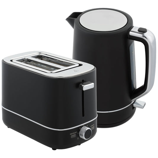 Zestaw czajnika i tostera HOMCOM, czajnik 1,7 l 3000 W do szybkiego gotowania i toster 2-kromkowy, zestaw kuchenny z 6-stopniową kontrolą opiekania, rozmrażaniem, podgrzewaniem, czarny