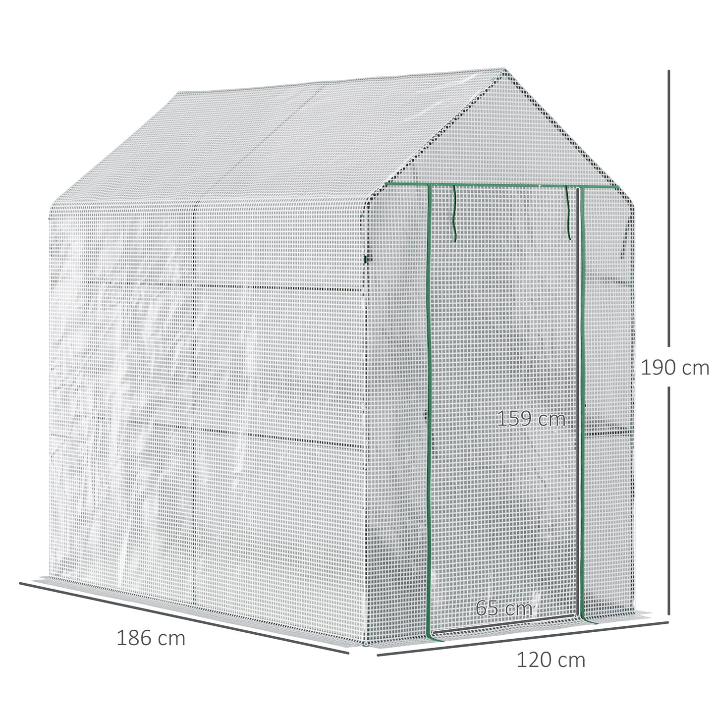 Outsunny Walk in Garden Greenhouse مع أرفف Polytunnel Steeple Grow House 186L x 120W 190Hcm أبيض