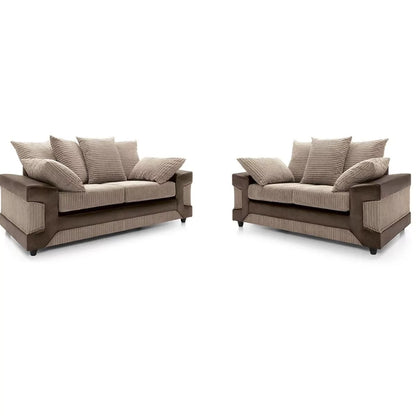 Swansea Jumbo Cord 3 Seater and 2 Seater Sofa Set - Brown and Beige