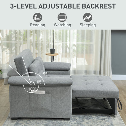 HOMCOM Pull Out Sofa Bed, Fabric 2 Seater Click Clack Sofa Bed Settee with 2 Pocket Springs, Convertible Sofa Couch with Pillows and Side Pockets for Living Room, Home Office, Light Grey