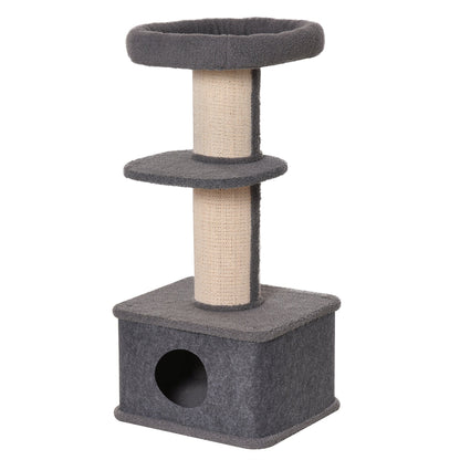 PawHut Cat Tree Kitten Tower متعدد المستويات، أثاث الحيوانات الأليفة مع عمود خدش من السيزال، مجثم قطيفة باللون الرمادي