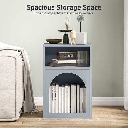 HOMCOM Bedside Table with 2 Open Compartments - Grey