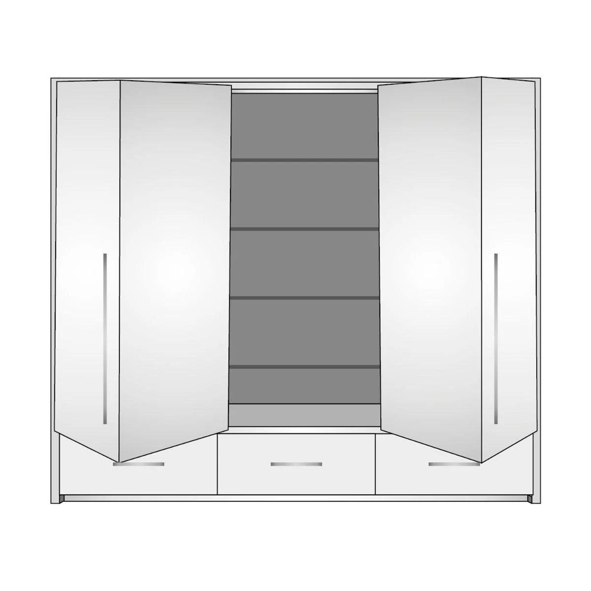 Lindsey 255cm Large Swing Door Wardrobe with Mirror and 3 Drawers - White and Graphite