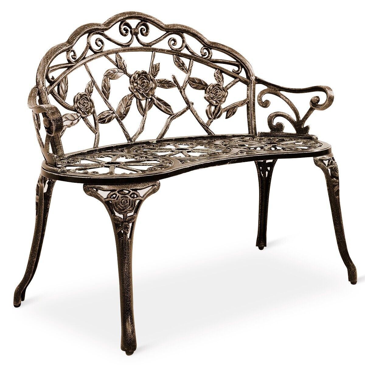 2 Seater Garden Metal Rose Bench-Bronze