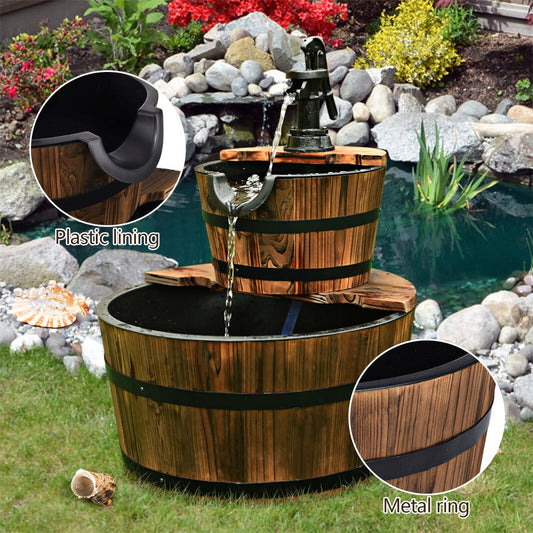 Wooden Water Pump Fountain with Water Speed Adjustment for Garden