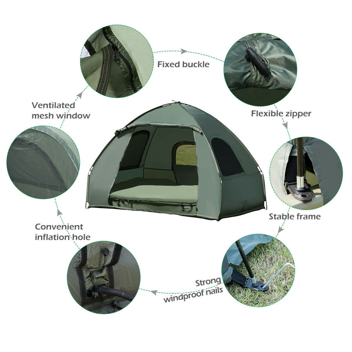 1/2 Person Foldable Camping Tent with Air Mattress Sleeping Bag-1 Person