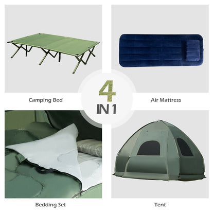 1/2 Person Foldable Camping Tent with Air Mattress Sleeping Bag-1 Person