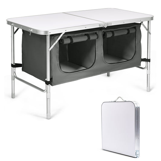 Portable Outdoor Aluminum Picnic Table with Zippered Storage Organizer for BBQ/Party