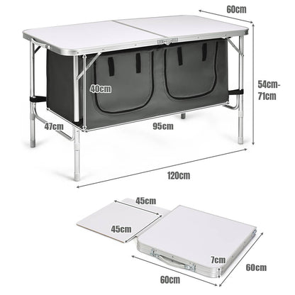Portable Outdoor Aluminum Picnic Table with Zippered Storage Organizer for BBQ/Party