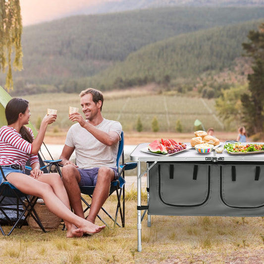 Portable Outdoor Aluminum Picnic Table with Zippered Storage Organizer for BBQ/Party