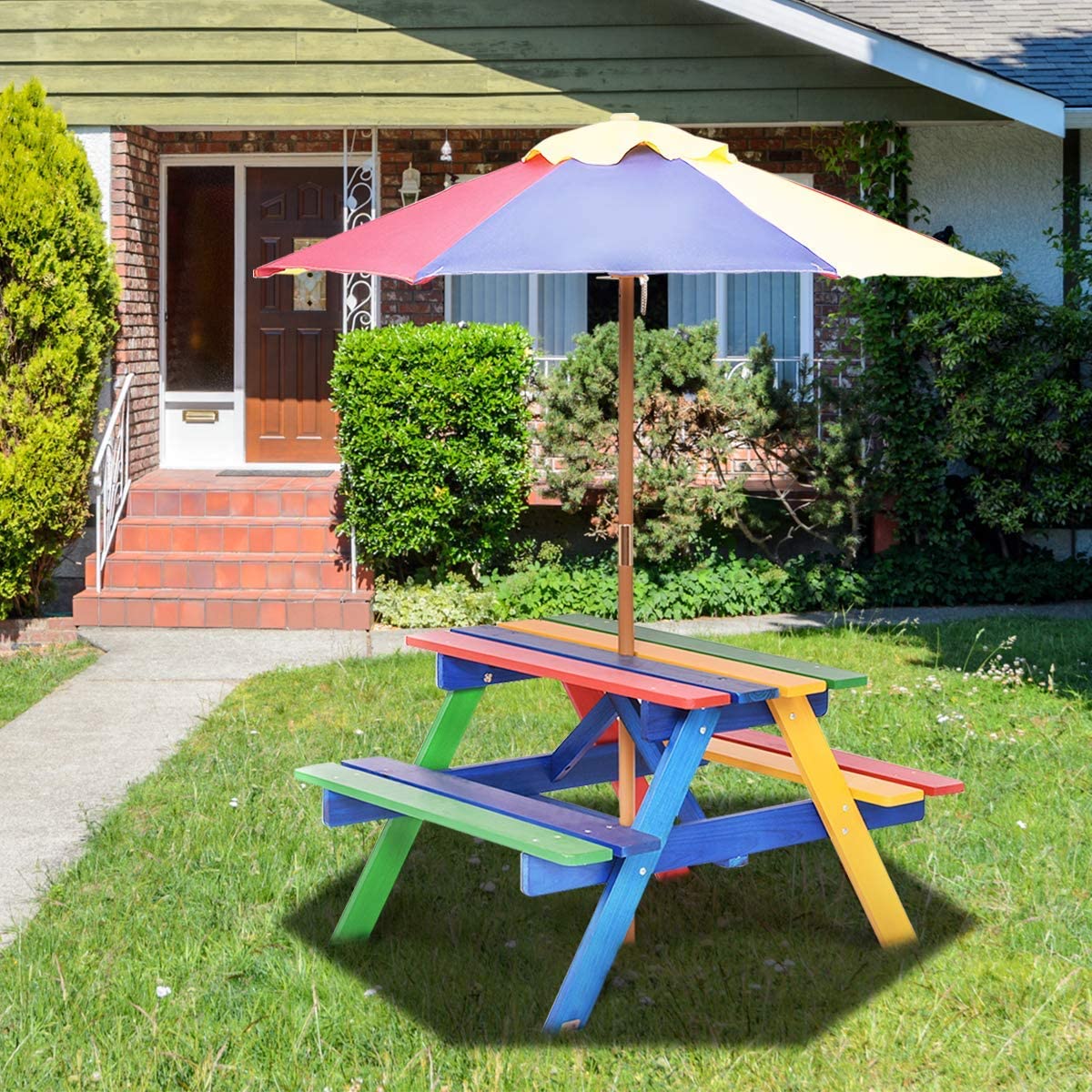 Children's Wooden Picnic Bench with Parasol