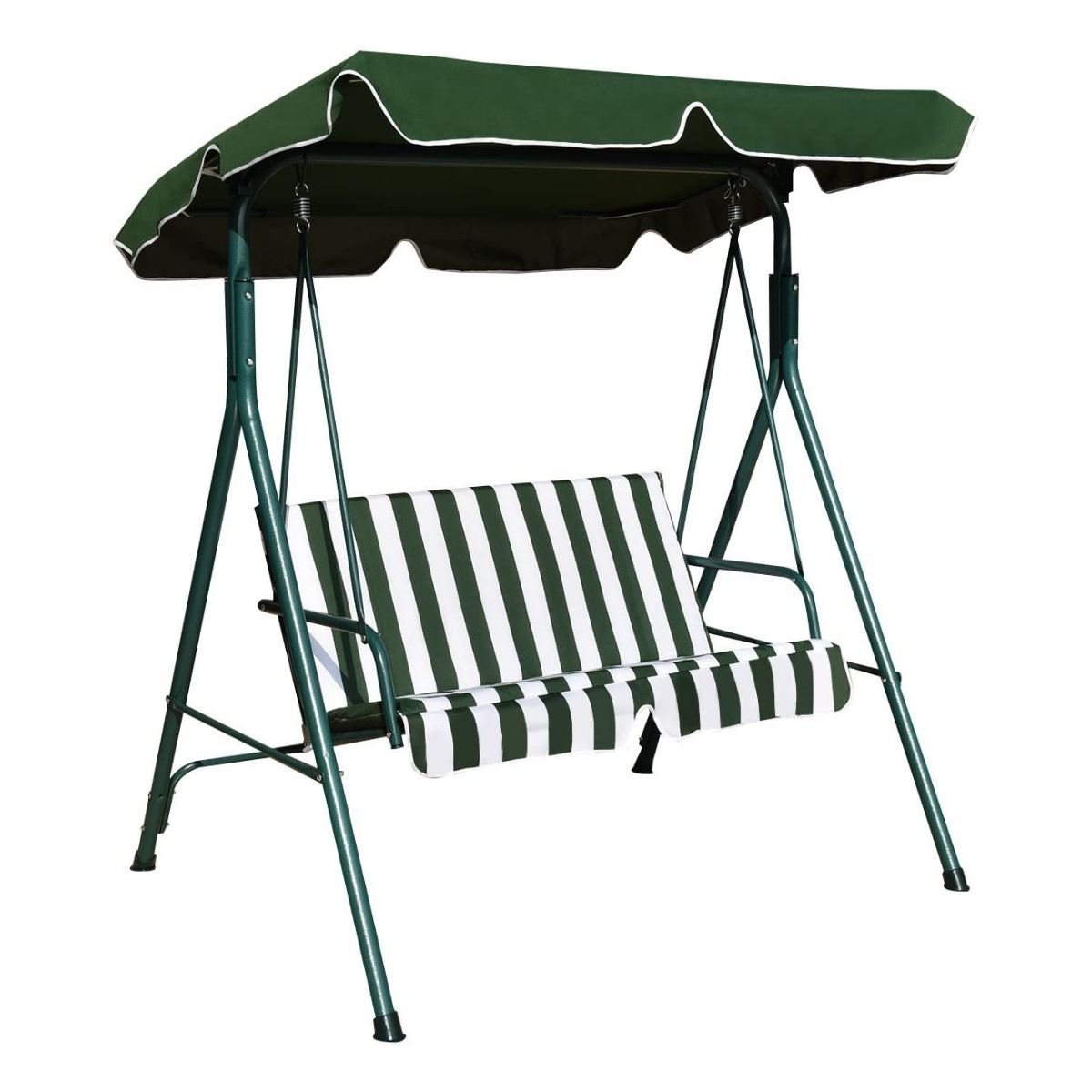 2 Seaters Garden Swing Chair with Adjustable Canopy-Green