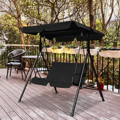 2 Seaters Garden Swing Chair with Adjustable Canopy-Black