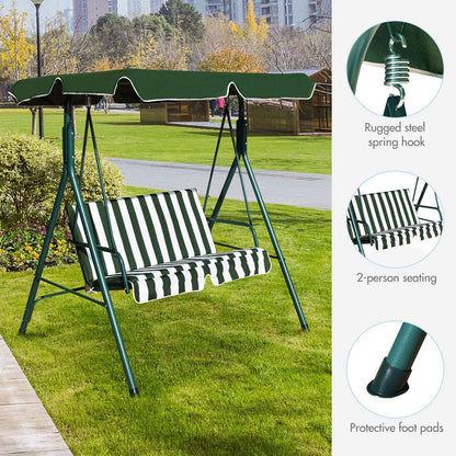 2 Seaters Garden Swing Chair with Adjustable Canopy-Green