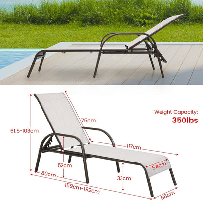 Adjustable Patio Chaise Outdoor Folding Lounge Chair with Adjustable Backrest-Gray