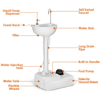 Portable Camping Sink with towel Holder and  Rolling Wheels