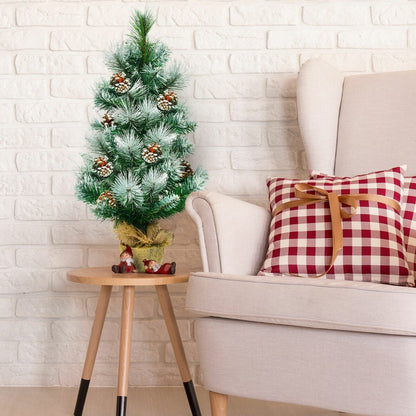 2 Feet Snow Flocked Pine Artificial Christmas Tree with Pine Cones