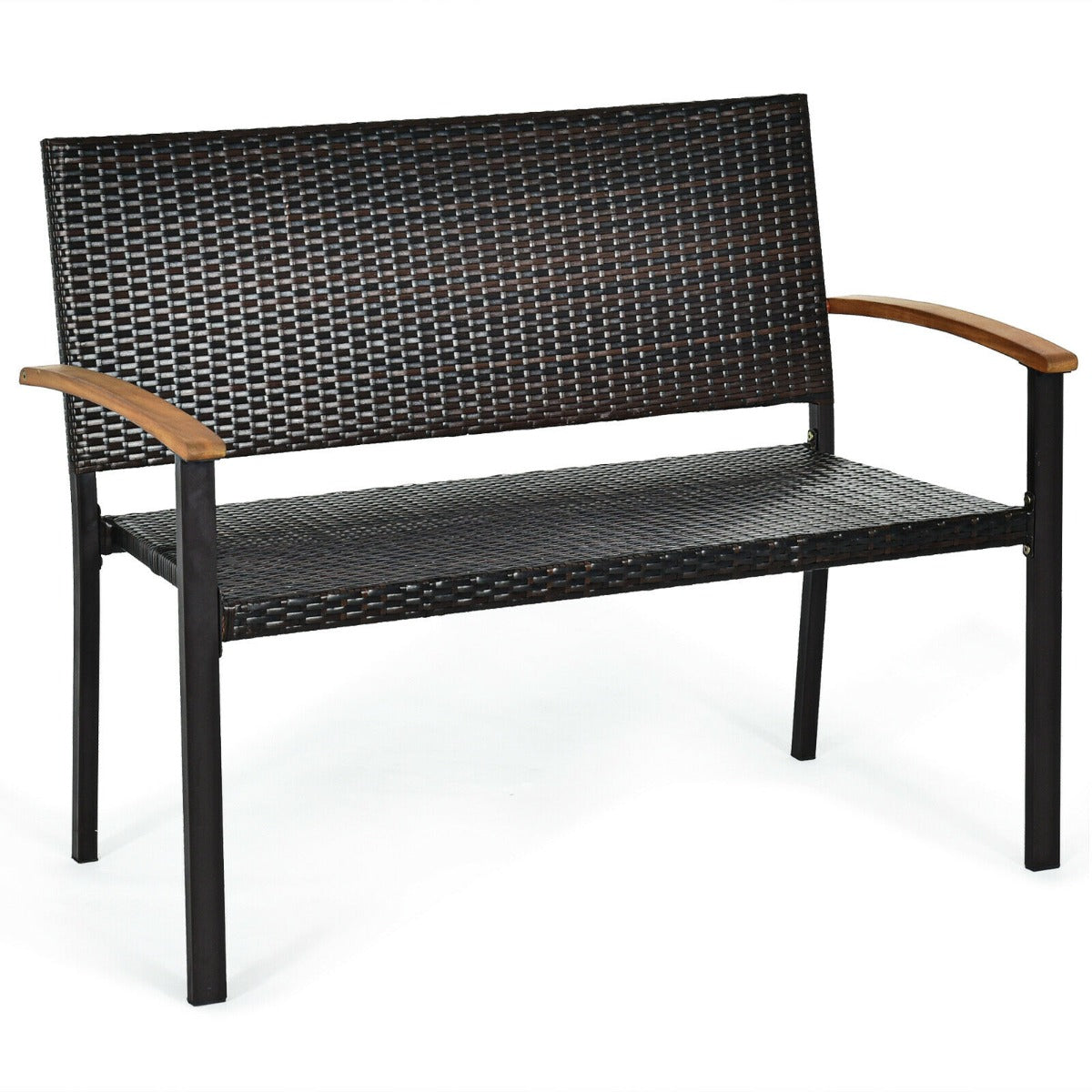 2 Seater Wicker Leisure Loveseat with Acacia Wood Armrests